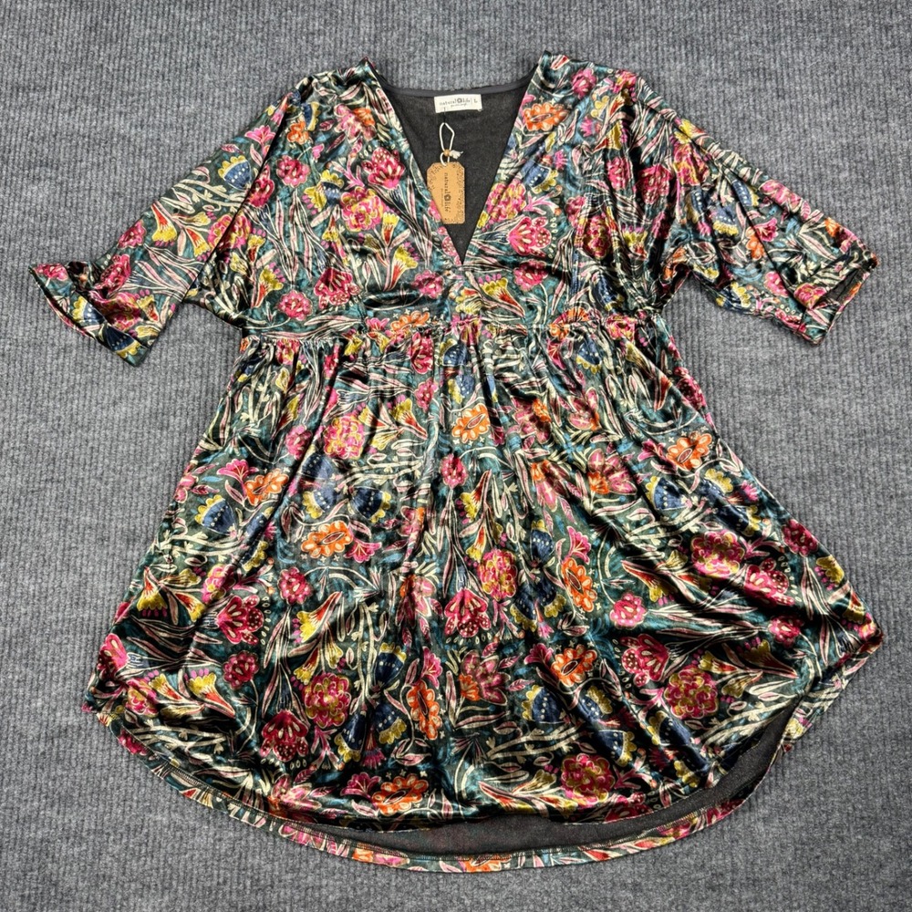 Natural Life Dress Womens L Velvet Floral Empire Waist Fairy Grunge Boho Artsy